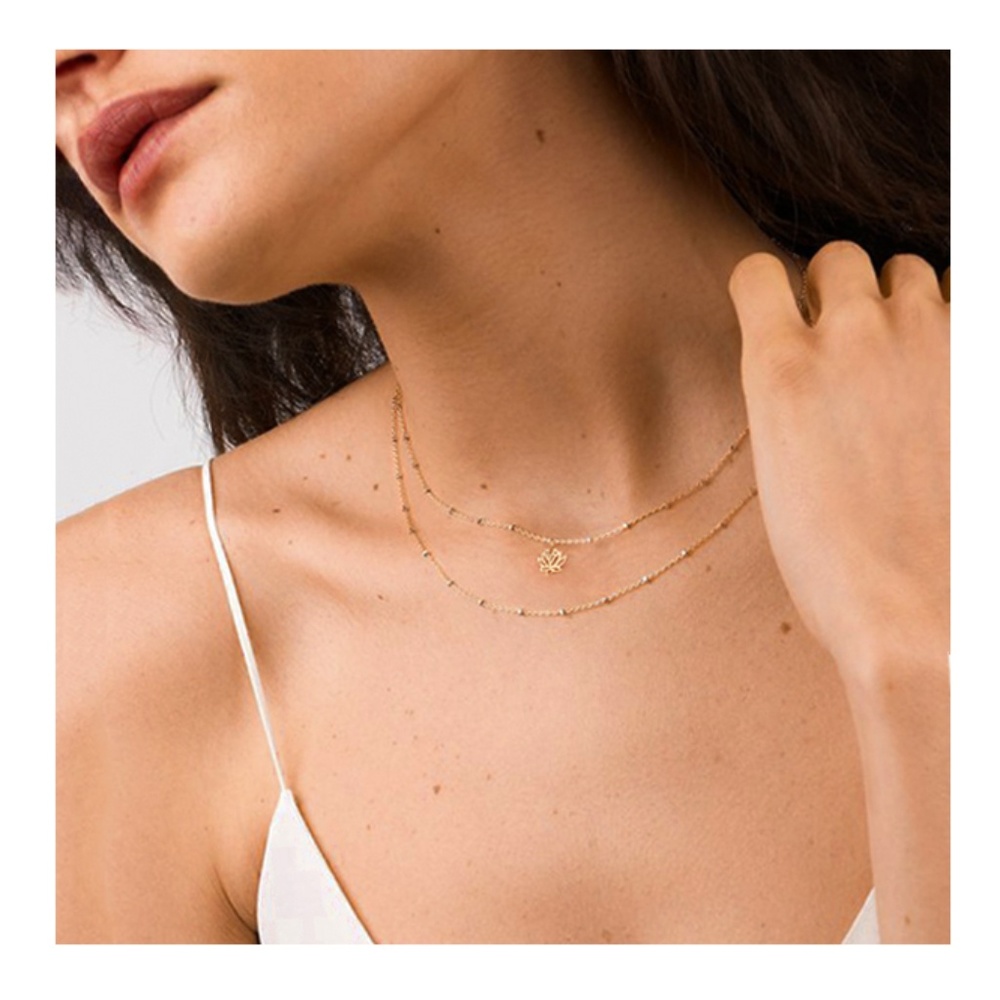 ▹14" Tiny Gold Lotus Flower Choker Necklace◃